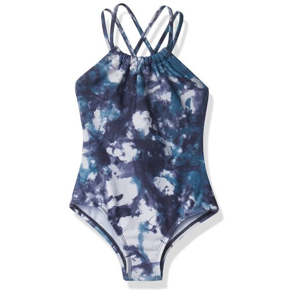 Kanu Surf Girls UPF 50 Beach Sport Criss-Cross One Piece Swimsuit navy tiedye 12 - Picture 1 of 6